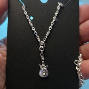 Chic Silvertone Guitar Pendant Necklace
